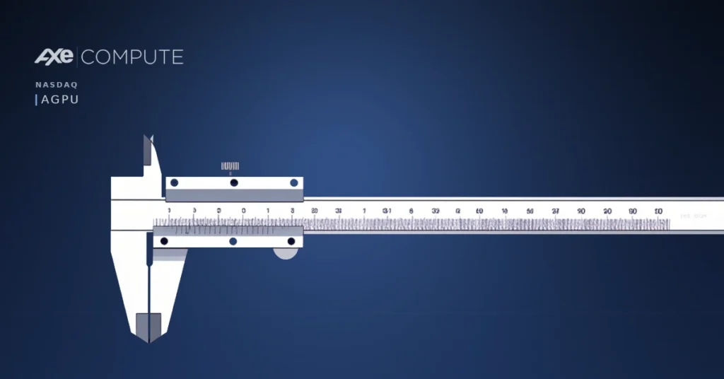 A precision vernier caliper rendered in white against a dark navy background — illustrating the need for exact measurement and verification when evaluating GPU cloud provider claims before signing a contract.
