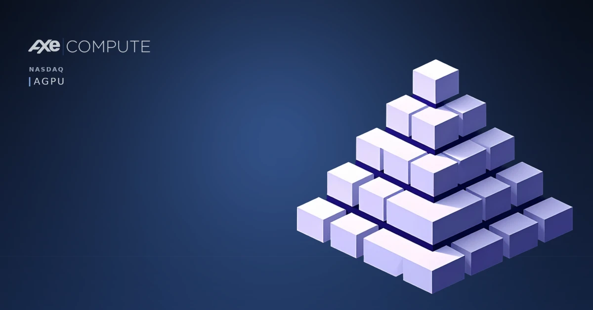 near-black deep navy, the entire canvas. An isometric step pyramid built from small solid white cubes, viewed from the upper-right at a 30-degree angle. Four tiers: the base is four cubes wide and four cubes deep, the second tier three by three, the third two by two, the apex a single cube at the summit. Every cube is the same size, clean, and solid white