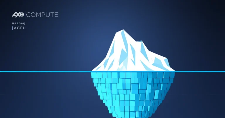 A single iceberg, its small tip above a horizontal waterline and its vast bulk below, rendered in clean white, centred with generous space around it.