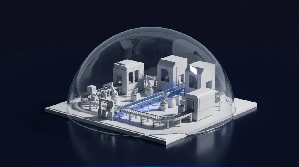 Axe Factory Dome, showing a factory in a dome, a true digital twin